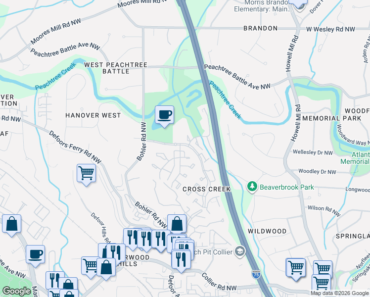 map of restaurants, bars, coffee shops, grocery stores, and more near 87 Chaumont Square Northwest in Atlanta