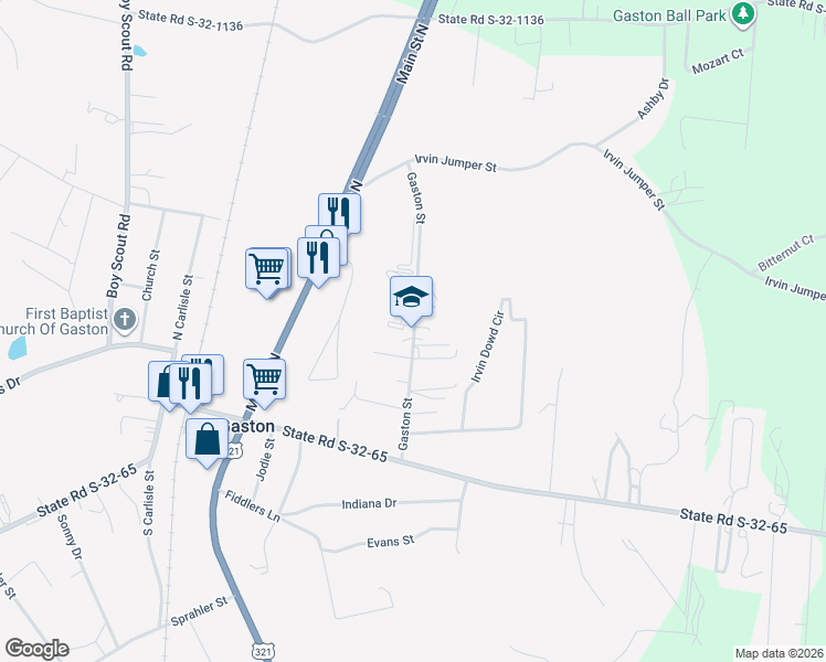 map of restaurants, bars, coffee shops, grocery stores, and more near 161 Gaston Street in Gaston
