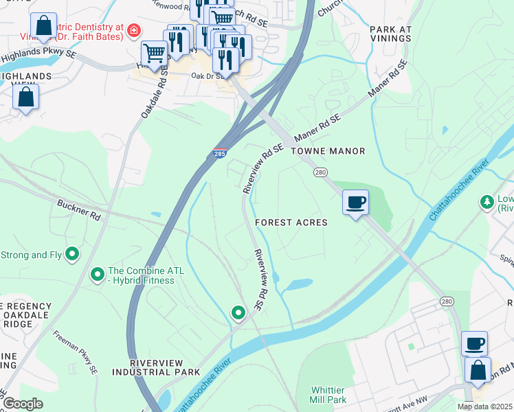 map of restaurants, bars, coffee shops, grocery stores, and more near 5454 Alanis Place in Mableton