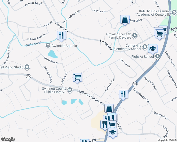 map of restaurants, bars, coffee shops, grocery stores, and more near 3698 Trenton Drive in Snellville
