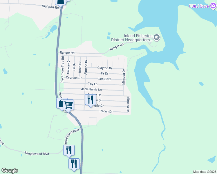 map of restaurants, bars, coffee shops, grocery stores, and more near 404 Toy Ln in Pottsboro