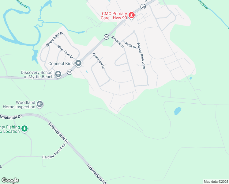 map of restaurants, bars, coffee shops, grocery stores, and more near 174 Glenmoor Drive in Conway