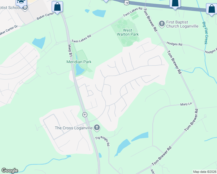 map of restaurants, bars, coffee shops, grocery stores, and more near 314 Savannah Place in Loganville