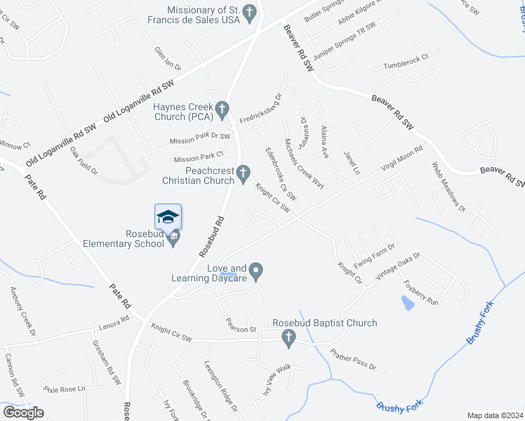 map of restaurants, bars, coffee shops, grocery stores, and more near 4150 Eden Valley Drive in Loganville