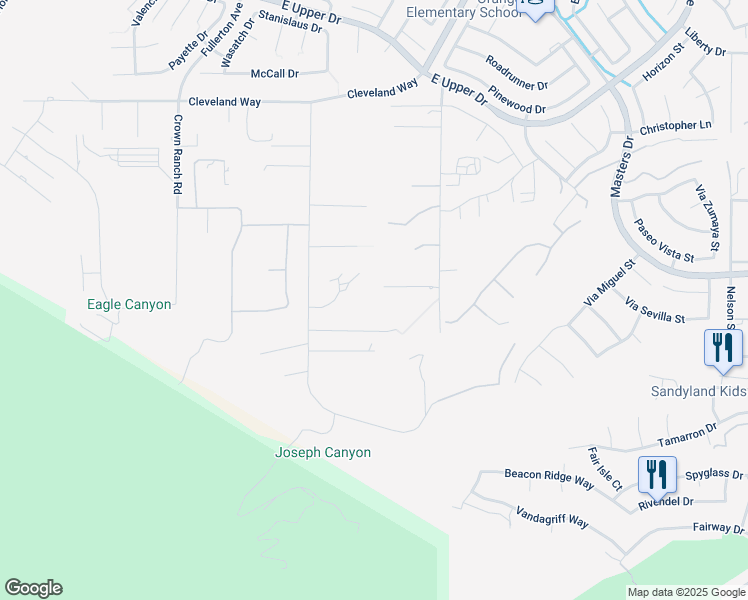 map of restaurants, bars, coffee shops, grocery stores, and more near 1252 Via Venezia Circle in Corona