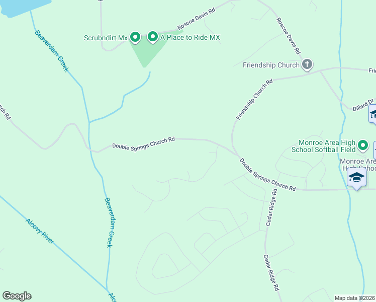 map of restaurants, bars, coffee shops, grocery stores, and more near 1406 Morgans Bluff in Monroe