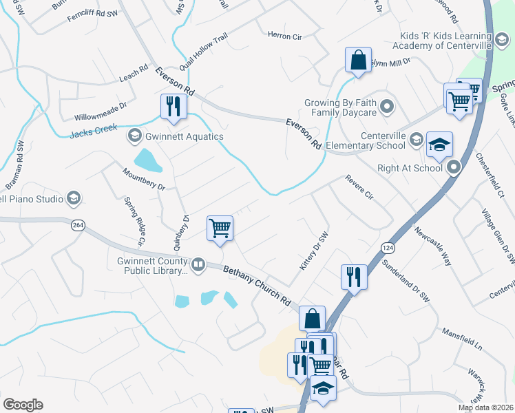 map of restaurants, bars, coffee shops, grocery stores, and more near 3688 Trenton Drive in Snellville