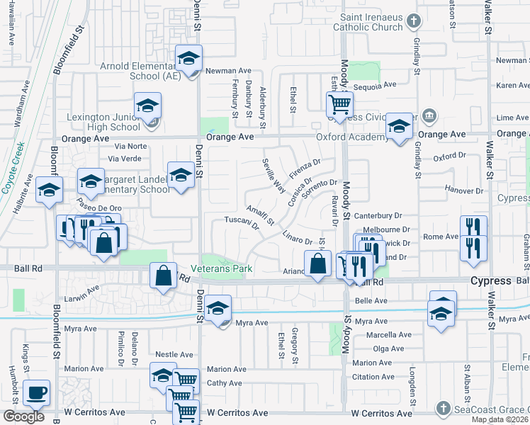 map of restaurants, bars, coffee shops, grocery stores, and more near 9755 Lipari Circle in Cypress