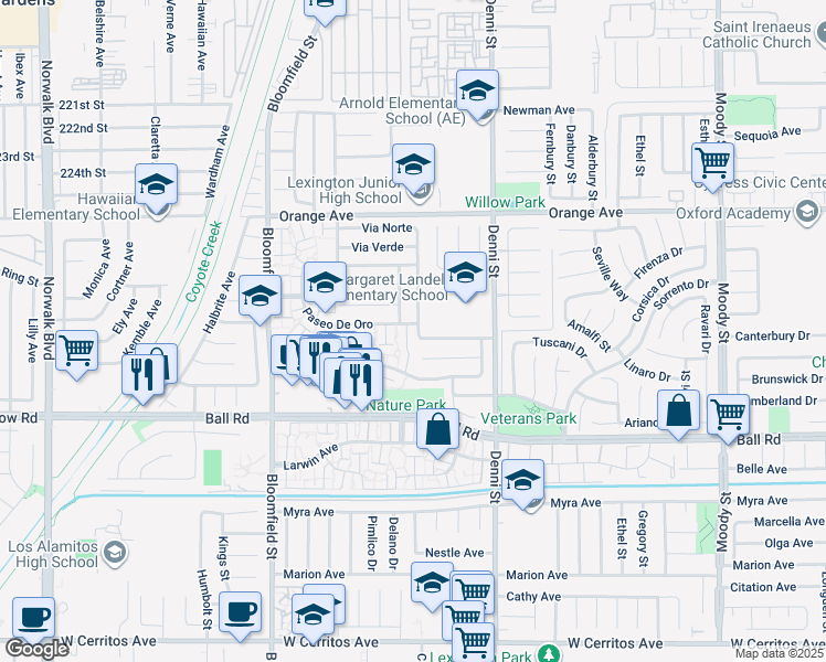 map of restaurants, bars, coffee shops, grocery stores, and more near 4346 Paseo De Oro in Cypress