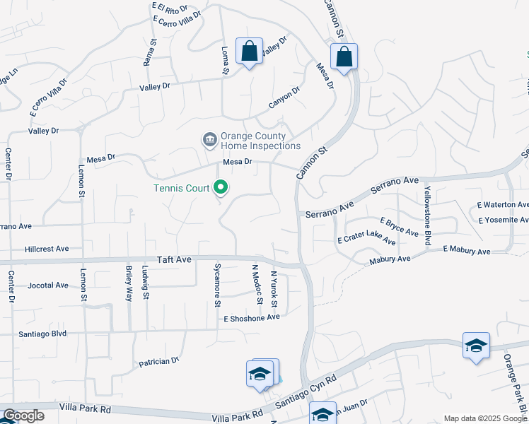 map of restaurants, bars, coffee shops, grocery stores, and more near 9765 Crestview Circle in Villa Park