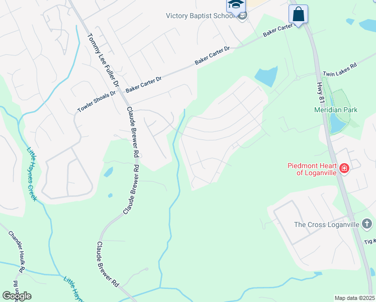 map of restaurants, bars, coffee shops, grocery stores, and more near 109 Logan Pass Drive in Loganville