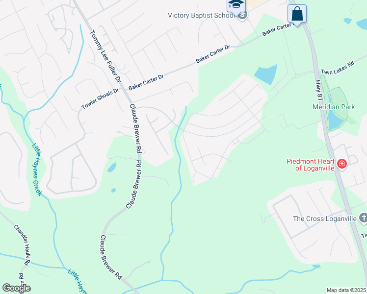 map of restaurants, bars, coffee shops, grocery stores, and more near 106 Logan Pass Drive in Loganville