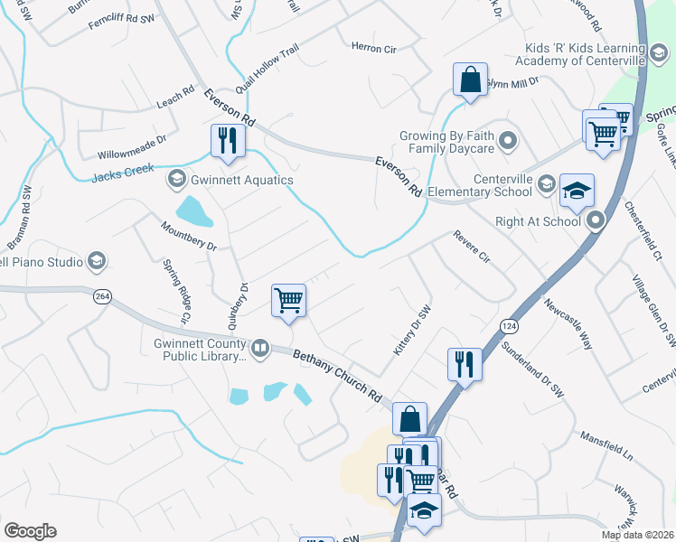map of restaurants, bars, coffee shops, grocery stores, and more near 3688 Trenton Drive in Snellville