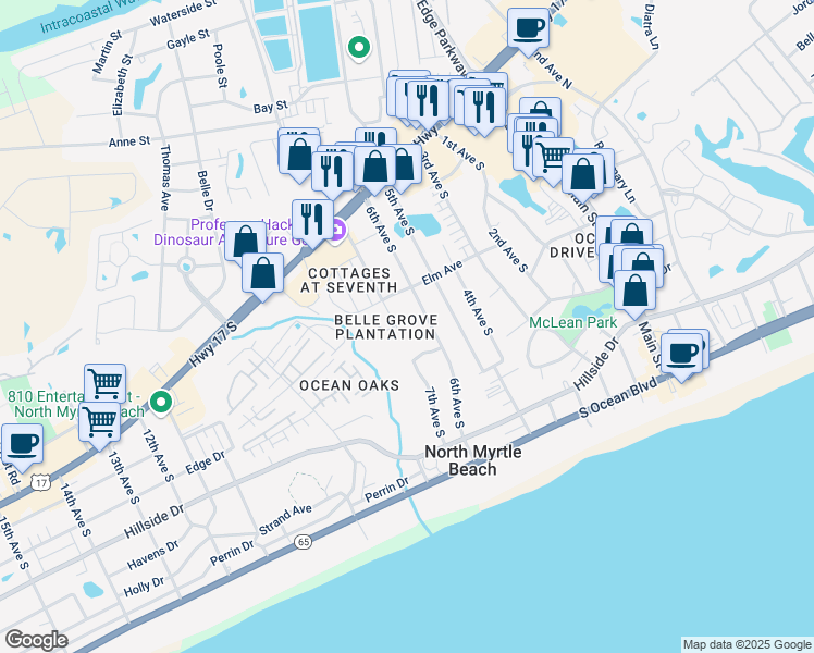 map of restaurants, bars, coffee shops, grocery stores, and more near 514 7th Street in North Myrtle Beach