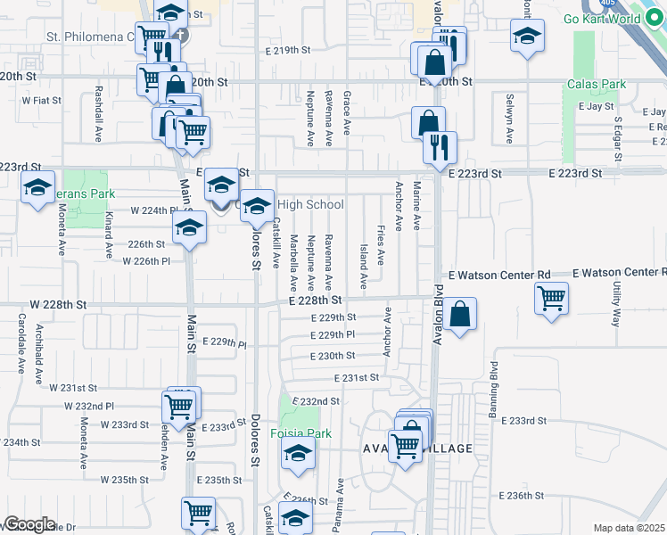 map of restaurants, bars, coffee shops, grocery stores, and more near 22632 Ravenna Avenue in Carson