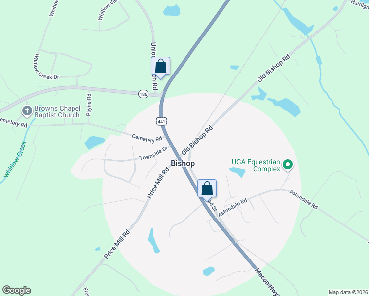 map of restaurants, bars, coffee shops, grocery stores, and more near 5010 Macon Highway in Bishop