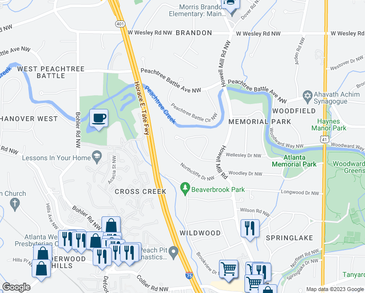 map of restaurants, bars, coffee shops, grocery stores, and more near 976 Dean Drive Northwest in Atlanta