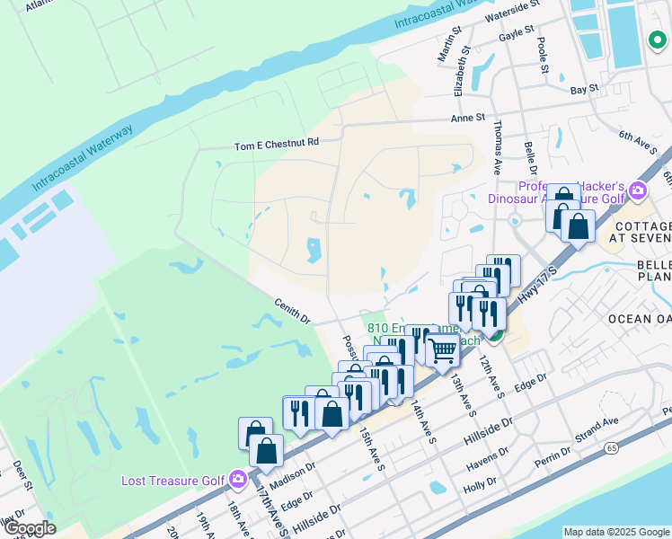 map of restaurants, bars, coffee shops, grocery stores, and more near 1101 Possum Trot Road in North Myrtle Beach