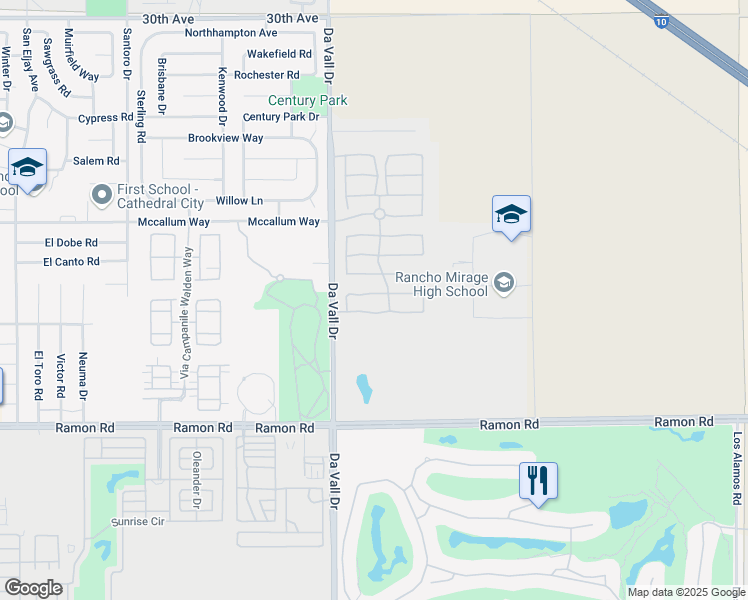 map of restaurants, bars, coffee shops, grocery stores, and more near 194 Via San Lucia in Rancho Mirage