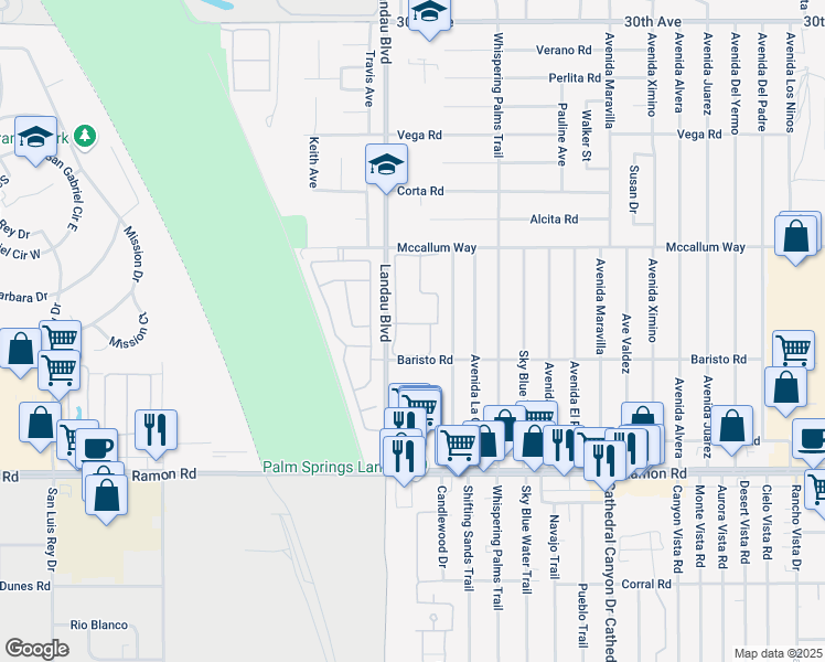 map of restaurants, bars, coffee shops, grocery stores, and more near 31360 Calle Agate in Cathedral City