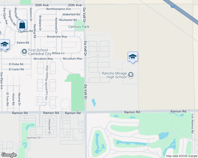 map of restaurants, bars, coffee shops, grocery stores, and more near 198 Via San Lucia in Rancho Mirage
