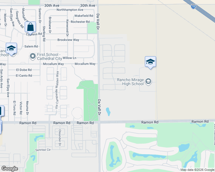 map of restaurants, bars, coffee shops, grocery stores, and more near 190 Via San Lucia in Rancho Mirage