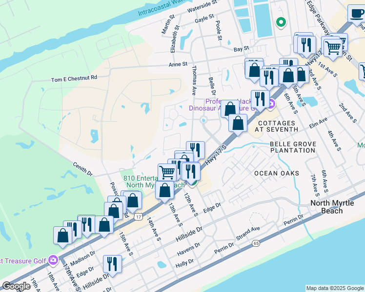 map of restaurants, bars, coffee shops, grocery stores, and more near 1141 Bronwyn Circle in North Myrtle Beach