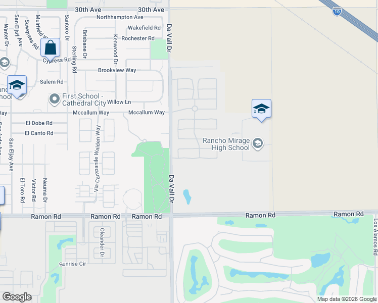 map of restaurants, bars, coffee shops, grocery stores, and more near 192 Via San Lucia in Rancho Mirage