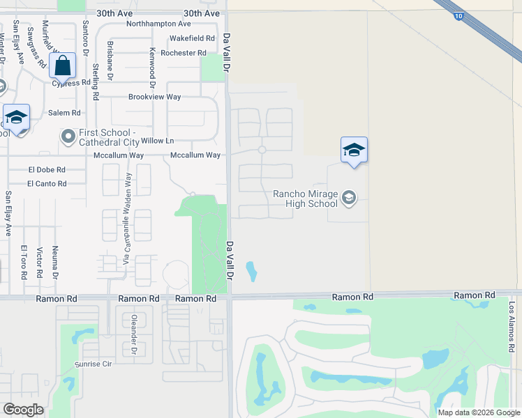 map of restaurants, bars, coffee shops, grocery stores, and more near 194 Via San Lucia in Rancho Mirage