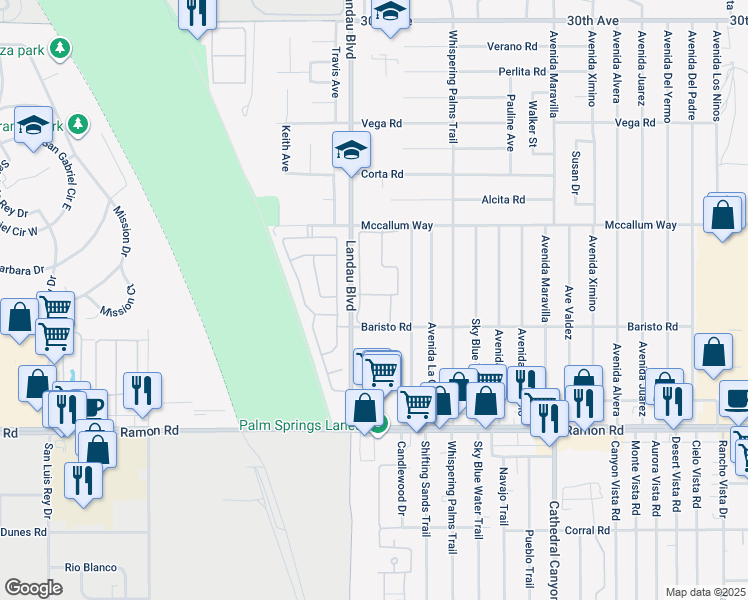 map of restaurants, bars, coffee shops, grocery stores, and more near 31360 Calle Agate in Cathedral City
