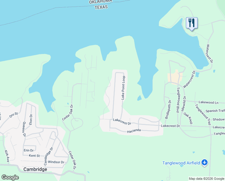 map of restaurants, bars, coffee shops, grocery stores, and more near 605 Lake Point Loop in Pottsboro