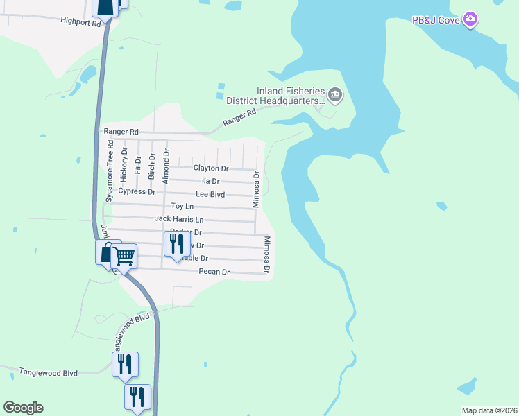 map of restaurants, bars, coffee shops, grocery stores, and more near 236 Mimosa Dr in Pottsboro