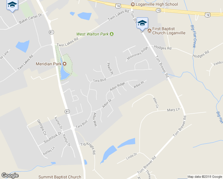 map of restaurants, bars, coffee shops, grocery stores, and more near 635 Arbor Ridge in Loganville