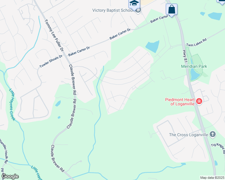 map of restaurants, bars, coffee shops, grocery stores, and more near 702 Bristol Drive in Loganville