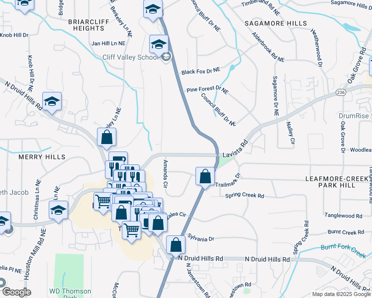 map of restaurants, bars, coffee shops, grocery stores, and more near 2396 Lavista Road Northeast in Atlanta