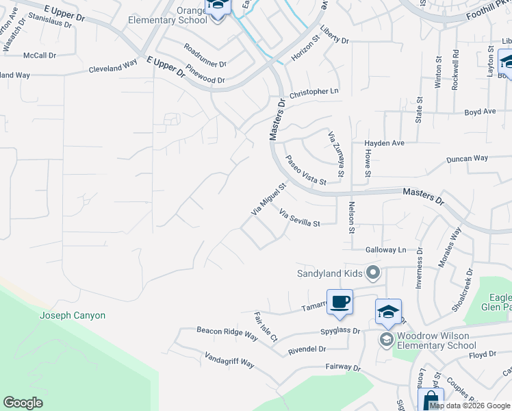 map of restaurants, bars, coffee shops, grocery stores, and more near 4012 Via Miguel Street in Corona