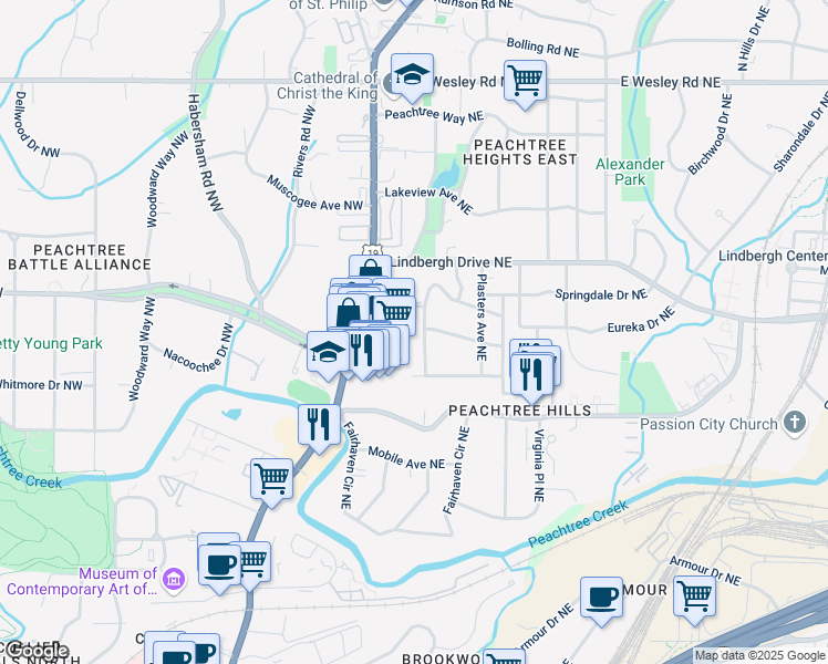 map of restaurants, bars, coffee shops, grocery stores, and more near 2406 Glenwood Drive Northeast in Atlanta