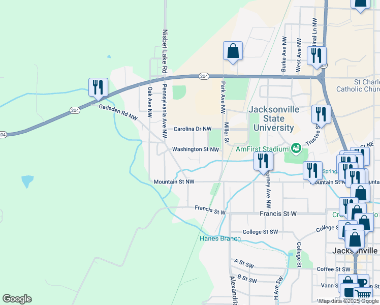 map of restaurants, bars, coffee shops, grocery stores, and more near 1000 Washington Street Northwest in Jacksonville