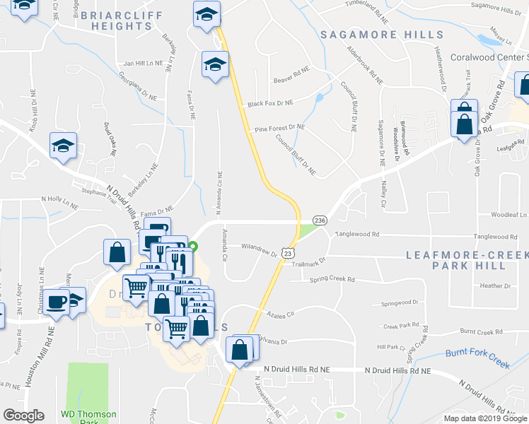 map of restaurants, bars, coffee shops, grocery stores, and more near 2410 Lavista Road Northeast in Atlanta