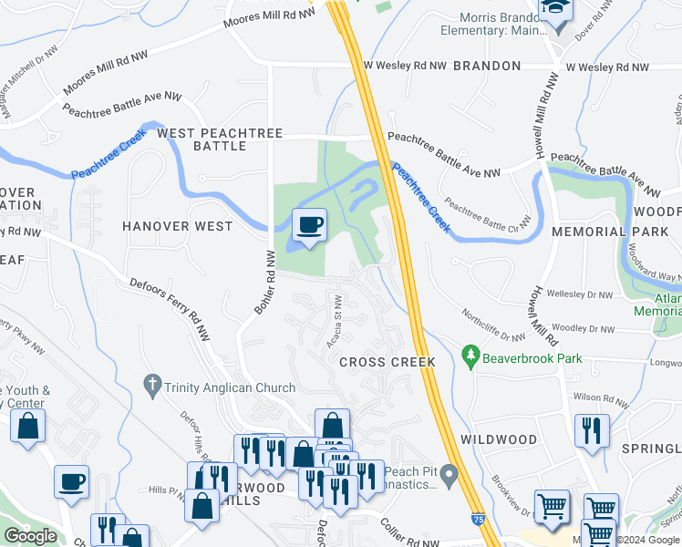 map of restaurants, bars, coffee shops, grocery stores, and more near 87 Chaumont Square Northwest in Atlanta