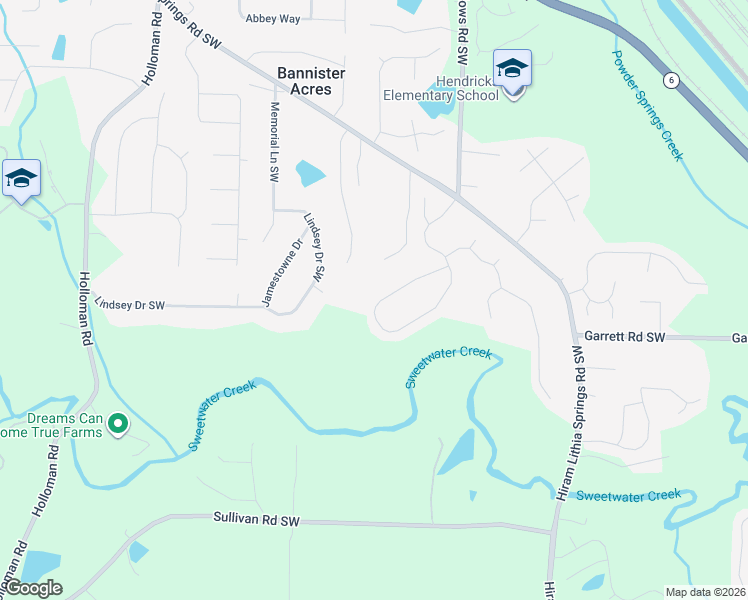 map of restaurants, bars, coffee shops, grocery stores, and more near 5483 Sweetsprings Drive Southwest in Powder Springs
