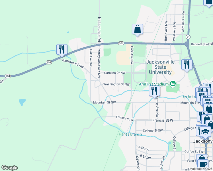 map of restaurants, bars, coffee shops, grocery stores, and more near 1010 Washington Street Northwest in Jacksonville