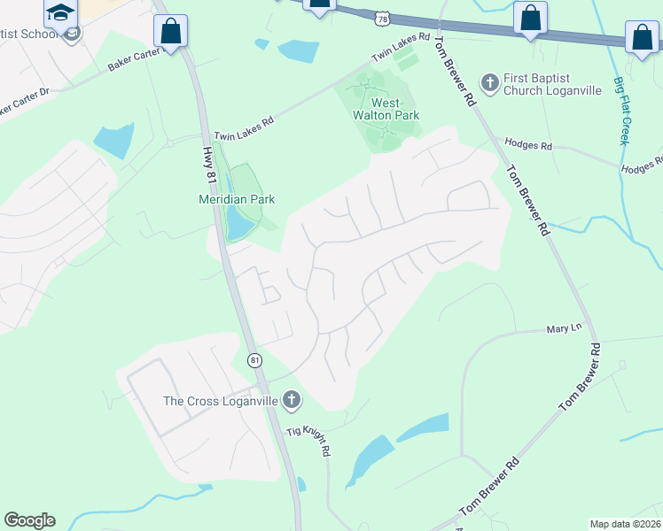 map of restaurants, bars, coffee shops, grocery stores, and more near 314 Savannah Place in Loganville
