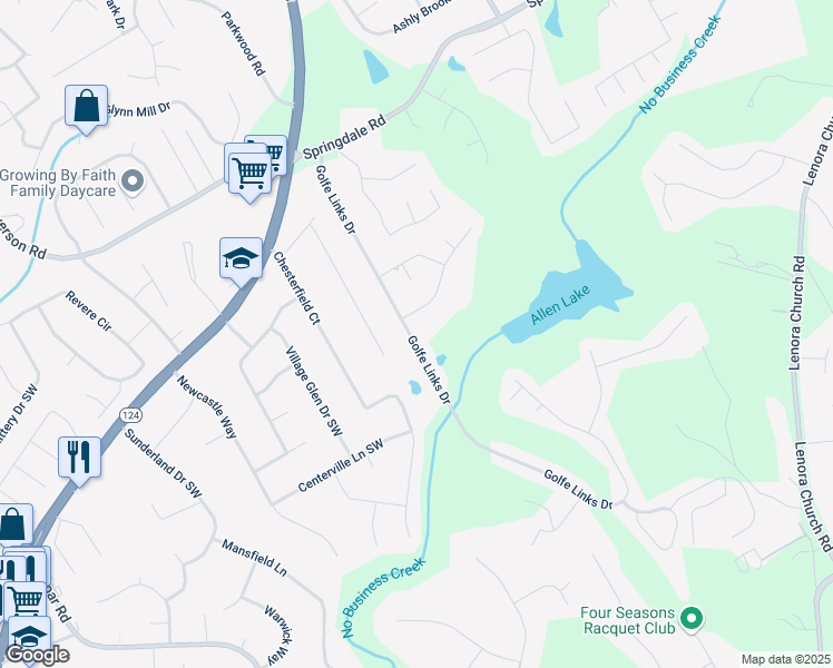 map of restaurants, bars, coffee shops, grocery stores, and more near 3270 Golfe Links Drive in Snellville
