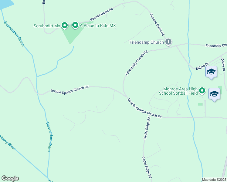 map of restaurants, bars, coffee shops, grocery stores, and more near 1720 Double Springs Church Road in Monroe