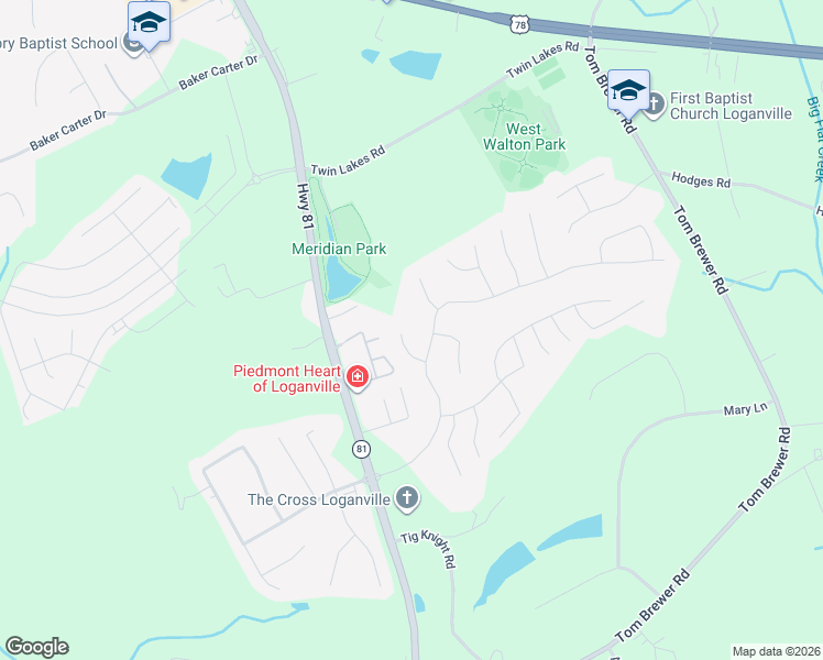 map of restaurants, bars, coffee shops, grocery stores, and more near 217 Melanie Lane in Loganville