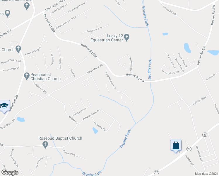 map of restaurants, bars, coffee shops, grocery stores, and more near 1354 Webb Meadows Court in Loganville