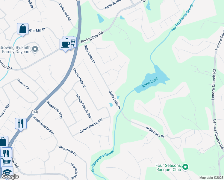 map of restaurants, bars, coffee shops, grocery stores, and more near 3270 Golfe Links Drive in Snellville