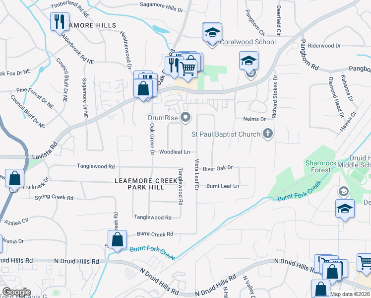 map of restaurants, bars, coffee shops, grocery stores, and more near 1522 Montevallo Circle in Decatur