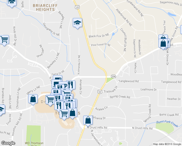 map of restaurants, bars, coffee shops, grocery stores, and more near 2396 Lavista Road Northeast in Atlanta